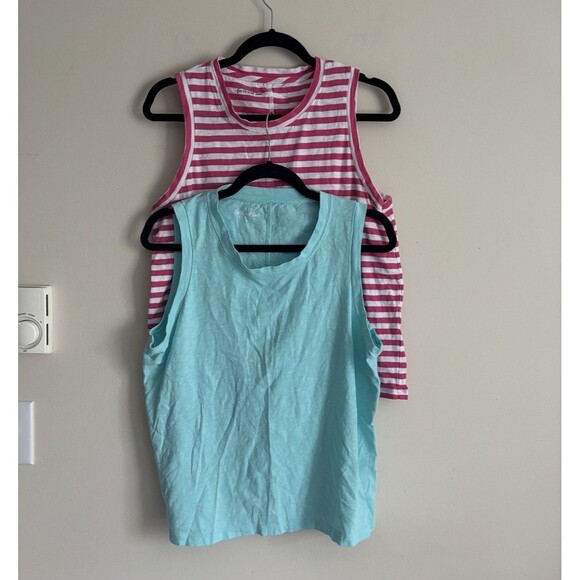 J.CREW Tops - J‎ Crew Womens Large Girlfriend Tank Lot of TWO Cotton Classic Casual Blue Pink